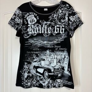 Route 66 Women's Short Sleeve Bedazzled Black Size Medium Moto Americana Classic